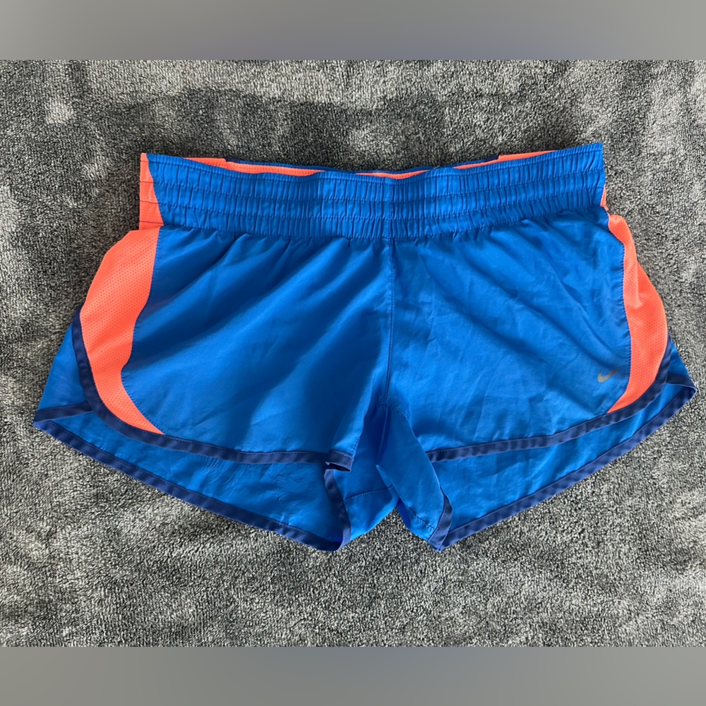 Nike Dri-FIT - Women’s Blue/Orange Mesh Trim Running Shorts, Size Medium